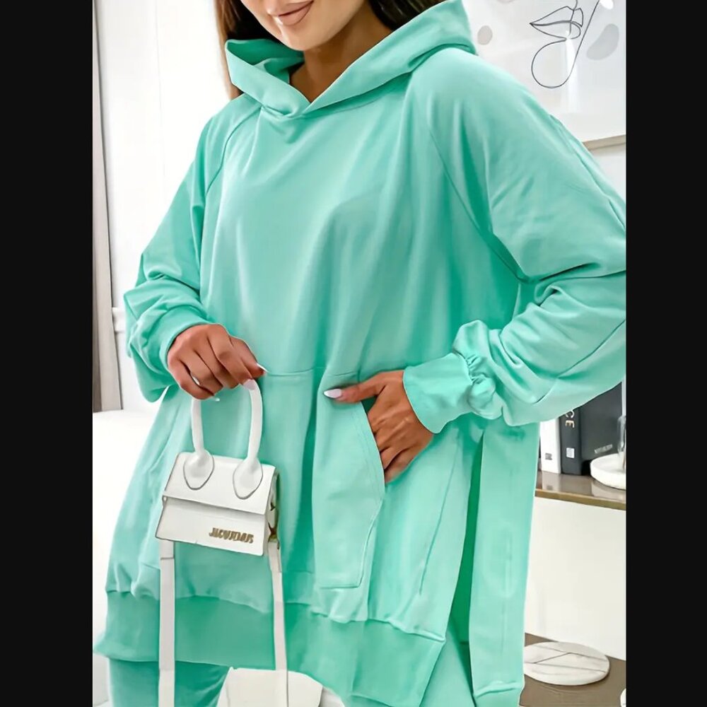 Emerald Teal Two-Piece Set, Split Long Sleeve Hoo… - image 7